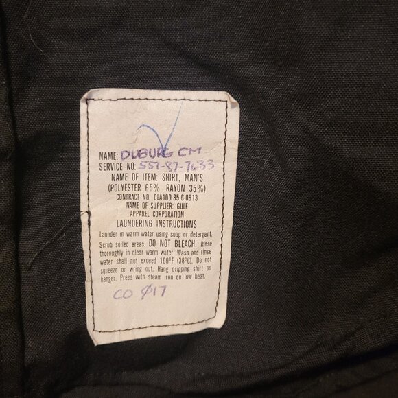 Vintage US Navy Issue Black Uniform Shirt Tag Size 16.5 x 34 Button Up - Picture 2 of 8